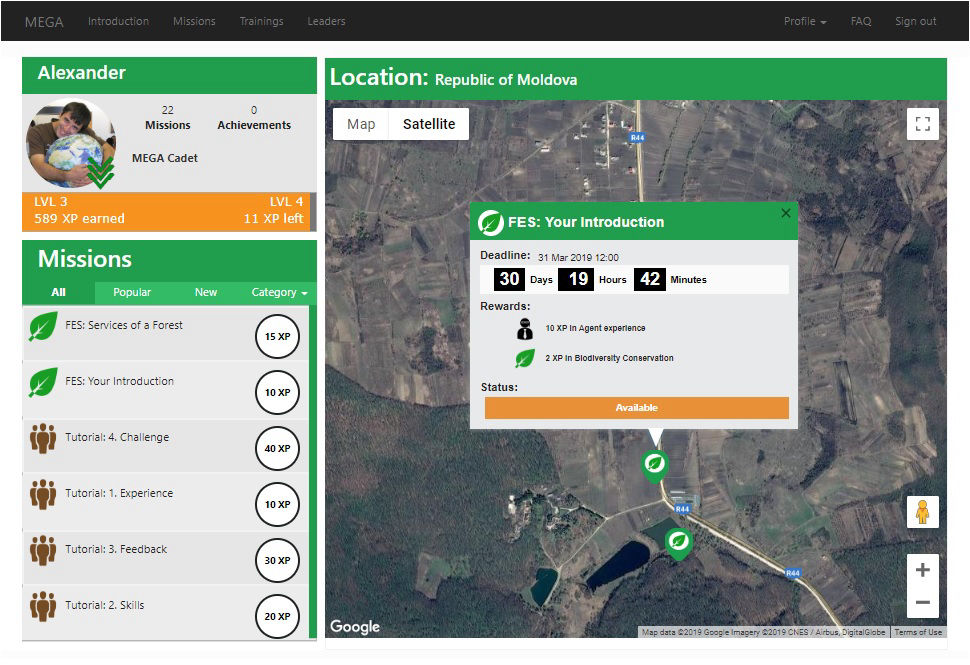 Forest Ecosystem Services quest with its missions in MEGA Game.